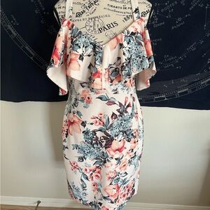 Rachel Rachel Roy Floral Ruffle Off-Shoulder Dress Size L